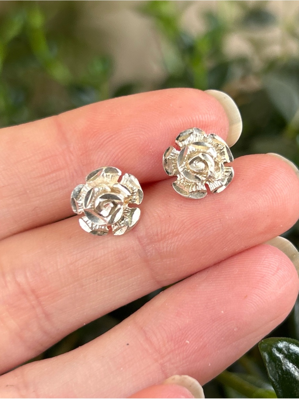 Sterling Silver Rose Stud Earrings - Elegant Floral Women's Jewelry